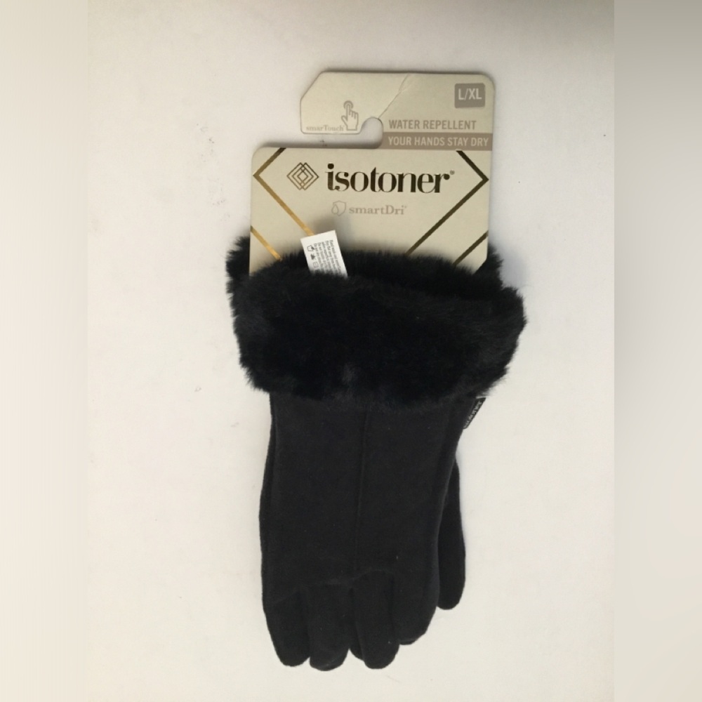 Isotoner Women's Luxurious Black Fur-Trimmed Gloves